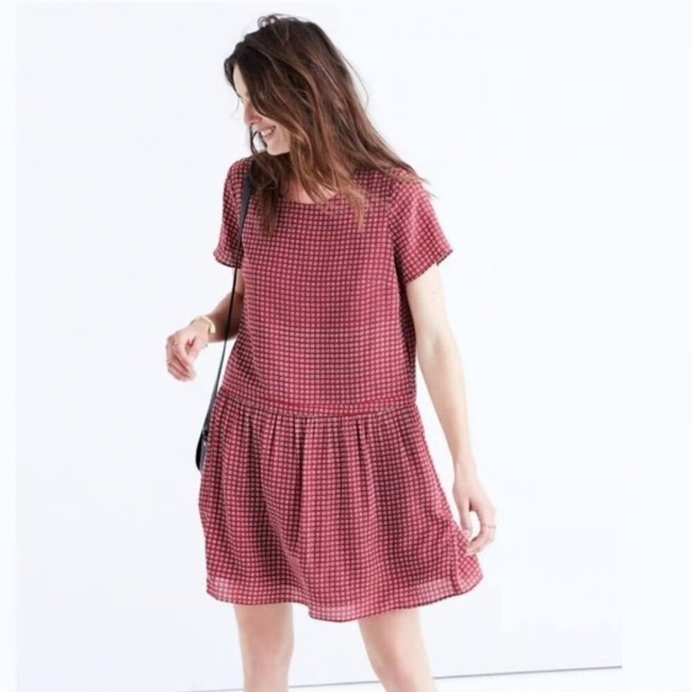 Madewell Silk Ascot Tile Printed Vintage Inspired Red Dress